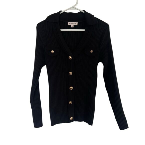 Nanette Lepore Women’s Pocket Sweater Gold Buttons Stretchy‎ Size Large - Picture 1 of 10